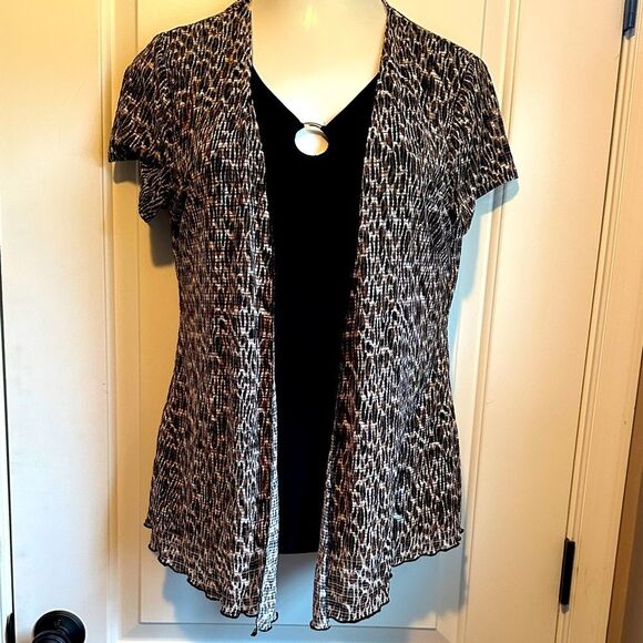 Susan Lawrence Black and Brown Patterned Top Size Large - Picture 2 of 5